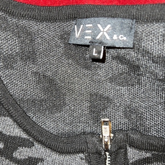 Vex & Co black grey zipper Pull cardigan sweater Sz L - Picture 7 of 12